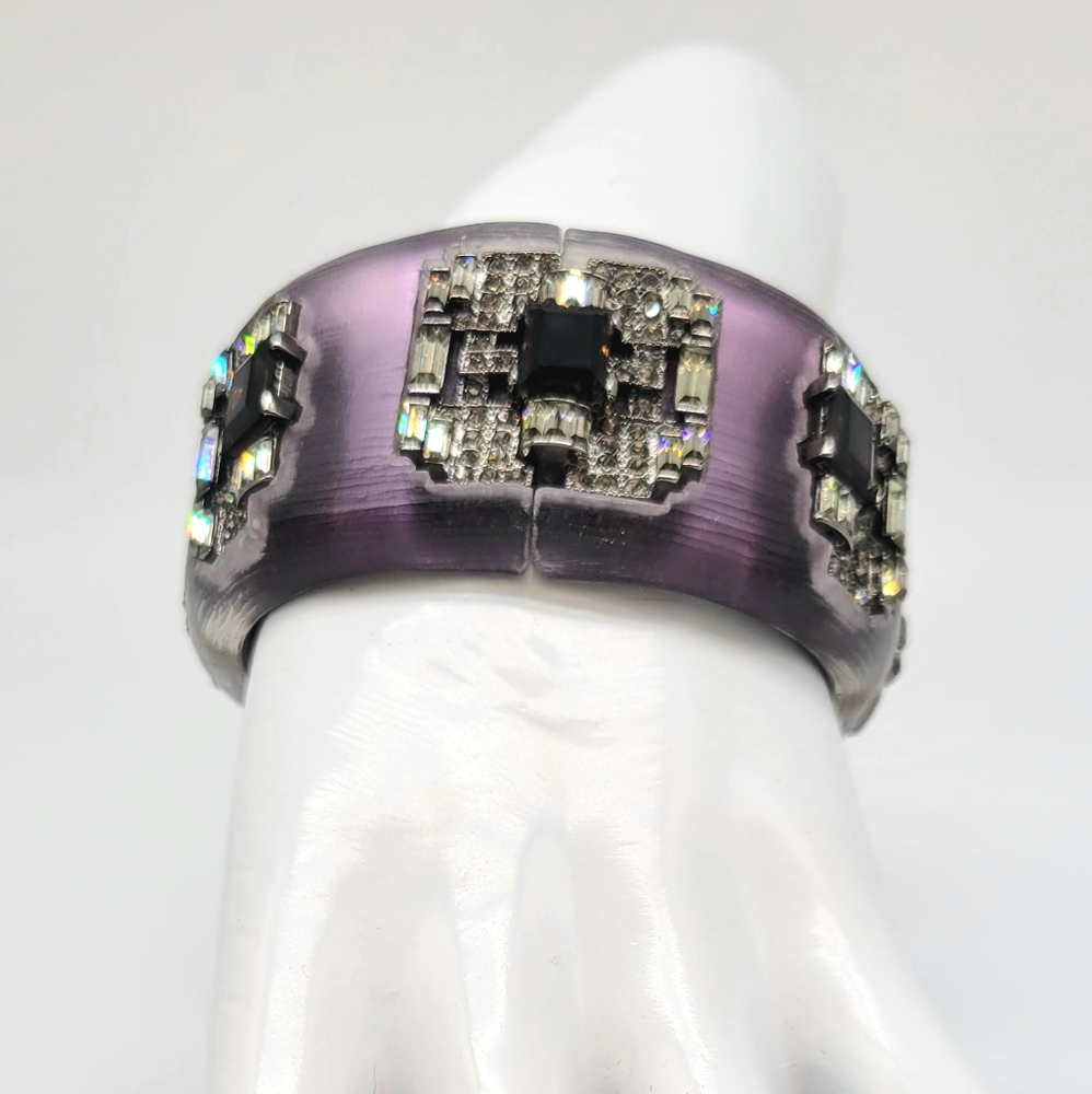 Alexis Bittar RARE, HUGE, WIDE Purple Lucite with Diamond Swarovski Crystals - Picture 6 of 13